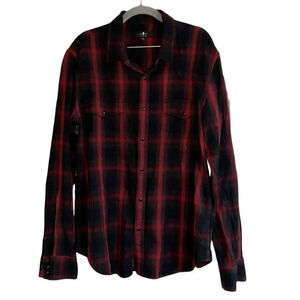 7 for all mankind Red Black Flannel Long Sleeve Button Down Shirt Size Large